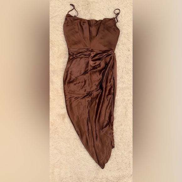 NWOT House of CB Reva Satin Gathered Toffee Brown Corset Dress sz XS - Picture 4 of 8